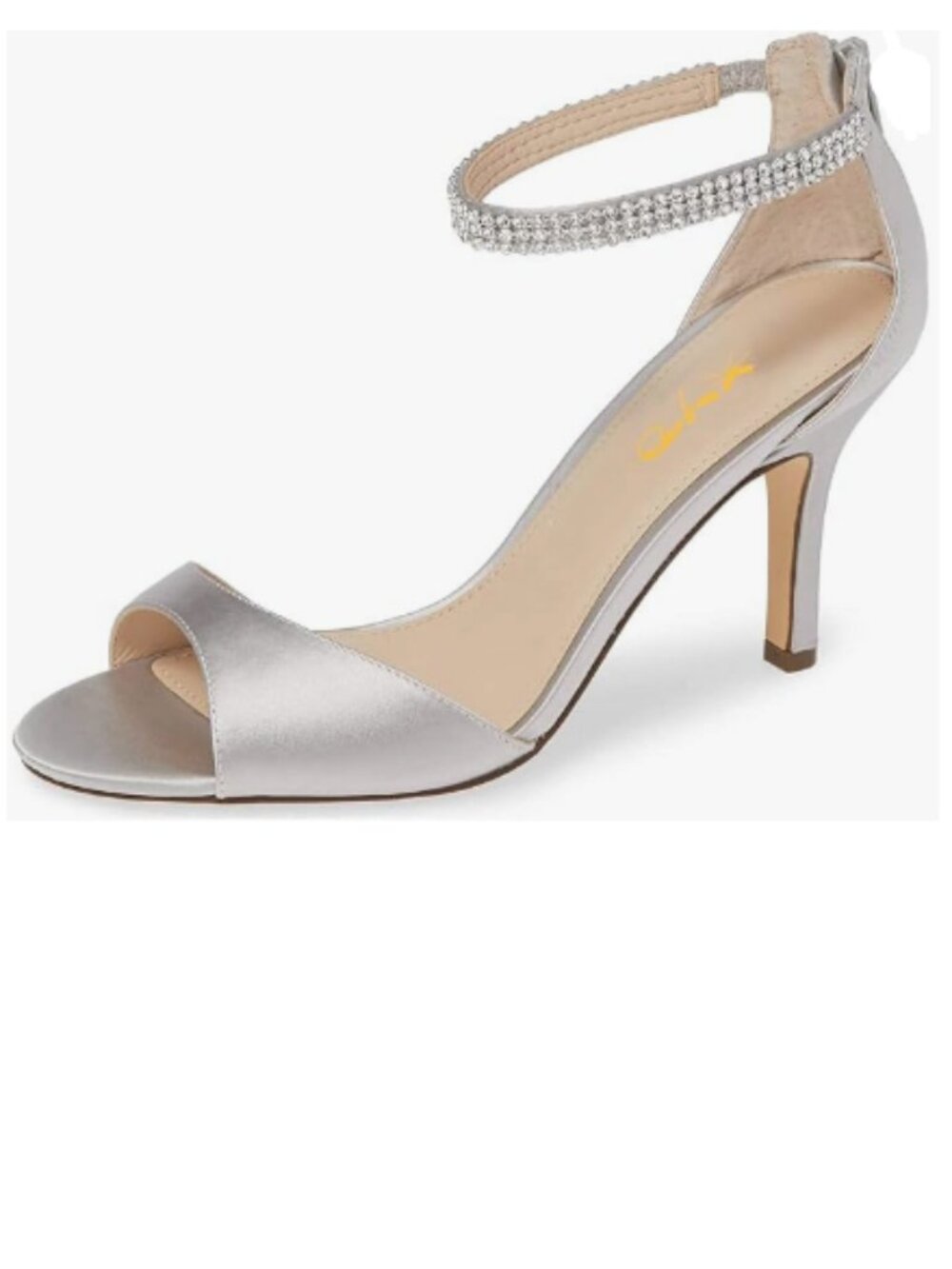 XYD Grey Open Toe Rhinestones Ankle Strap Sandals Mid Heel Pumps Bridal Shoes